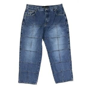 Vibes Gold Label Jeans Mens 42x32 Blue Patchwork Panel Straight Leg 90s Hip Hop